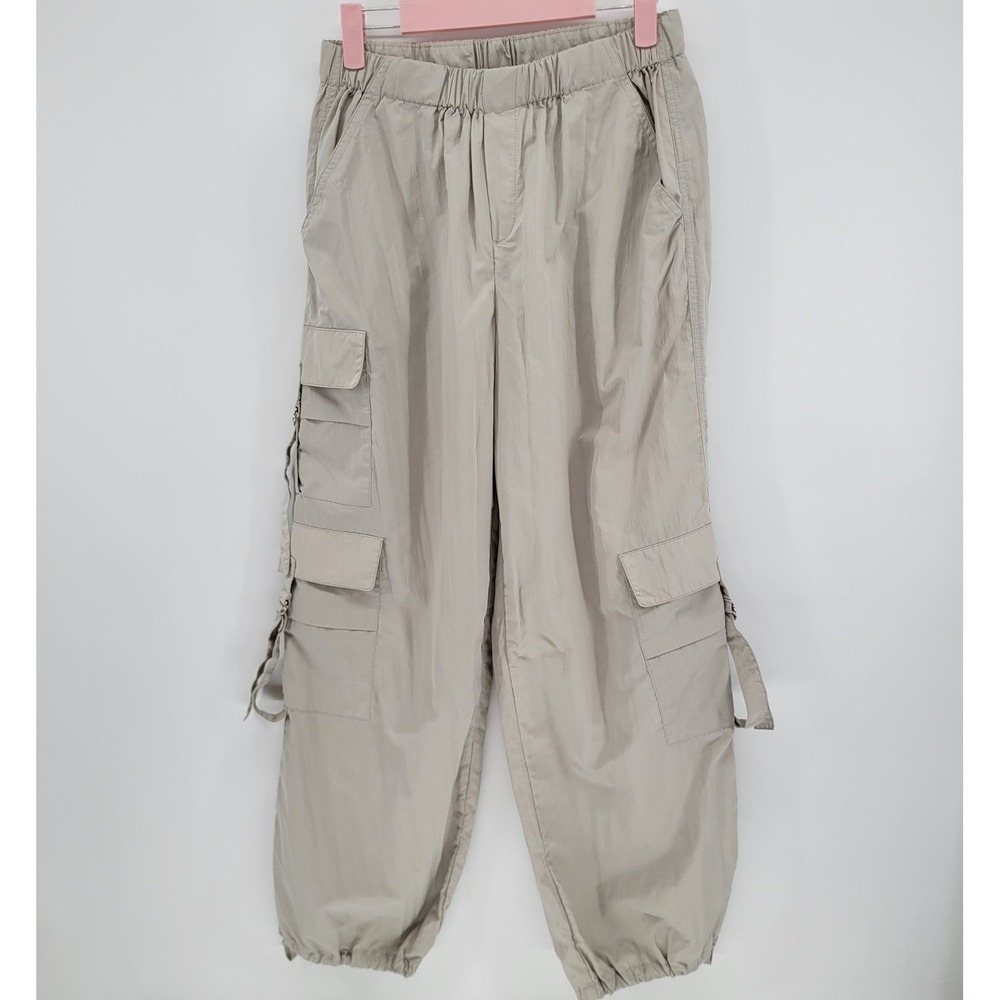 Princess Polly Beige Cargo Pants Utility Wide Leg Pull on Pants Sand Womens 4